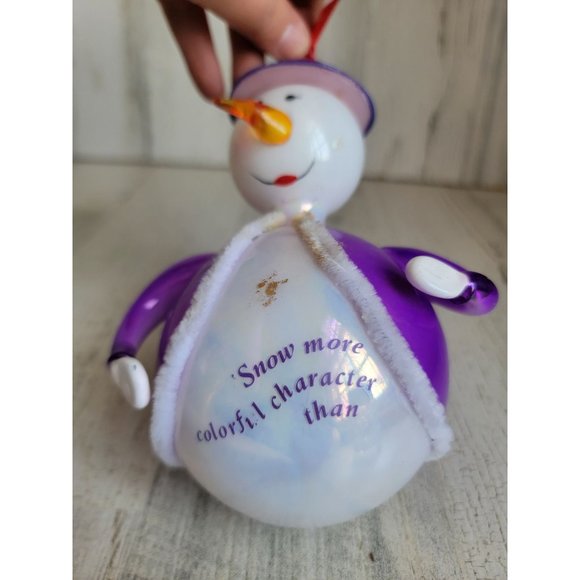 Red Hat Society AS IS glass snowman purple coat ornament Xmas - Picture 5 of 11